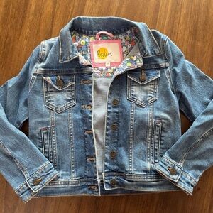 Boden Light Blue Kids Jean Jacket with Floral Lining